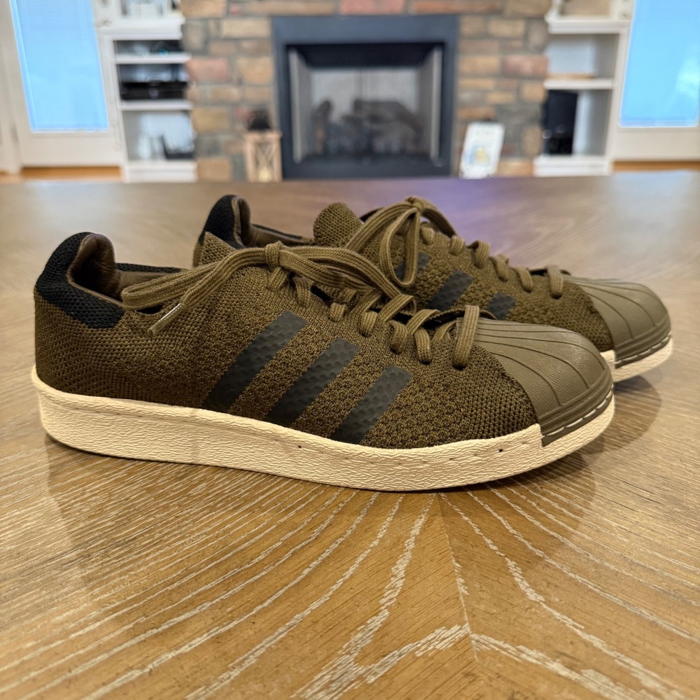 Adidas Superstar 80s Primeknit BZ0127 Olive Green Shell Toe Sneakers Men 7.5